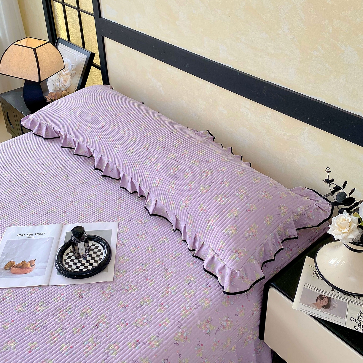 91家纺网 家纺一手货源 找家纺 雨彤家纺 2025新款A类公主风云感双层纱夹棉加长花边款枕套 兰心幽怀-公主风