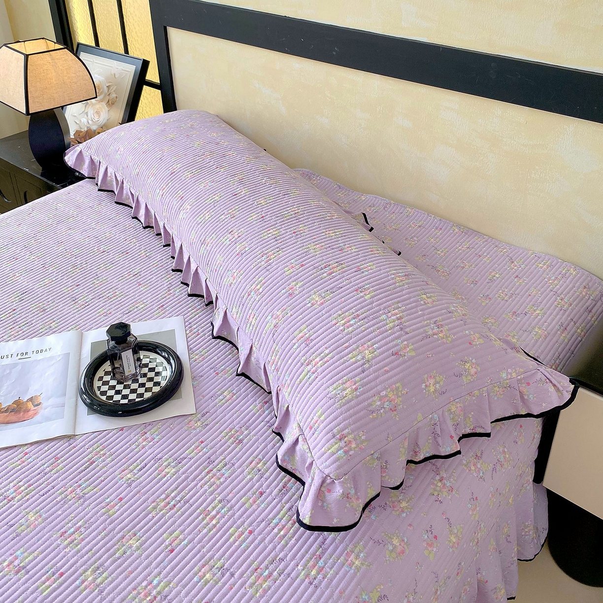 91家纺网 家纺一手货源 找家纺 雨彤家纺 2025新款A类公主风云感双层纱夹棉加长花边款枕套 兰心幽怀-公主风