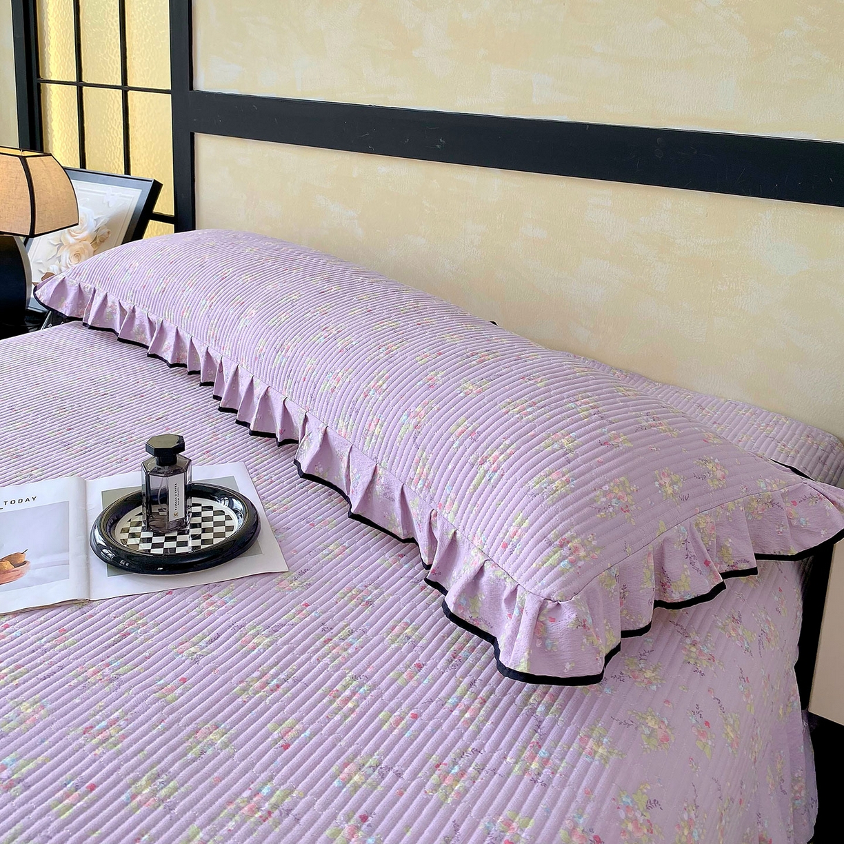 91家纺网 家纺一手货源 找家纺 雨彤家纺 2025新款A类公主风云感双层纱夹棉加长花边款枕套 兰心幽怀-公主风