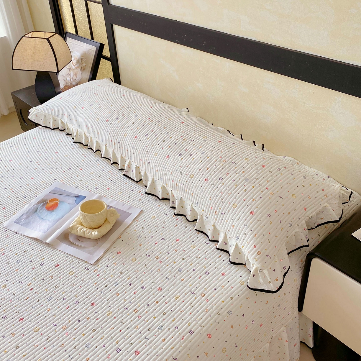 91家纺网 家纺一手货源 找家纺 雨彤家纺 2025新款A类公主风云感双层纱夹棉加长花边款枕套 小确幸-公主风