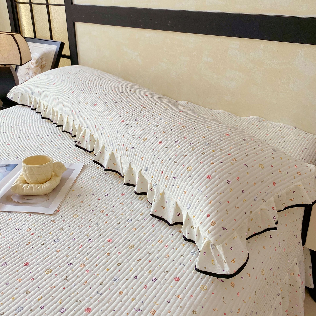 91家纺网 家纺一手货源 找家纺 雨彤家纺 2025新款A类公主风云感双层纱夹棉加长花边款枕套 小确幸-公主风