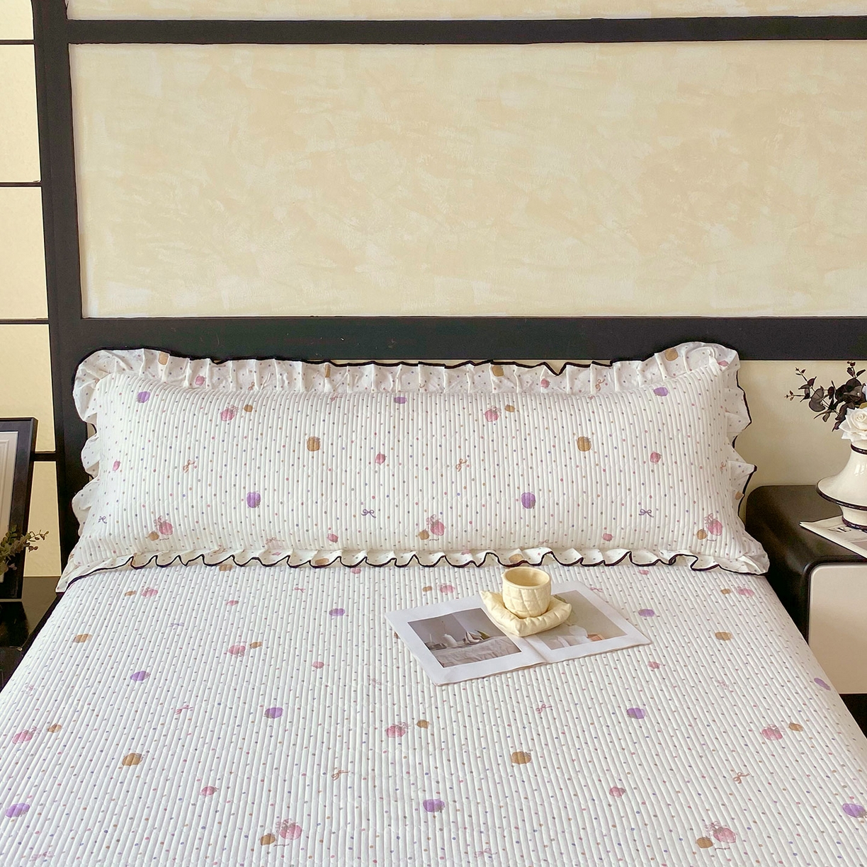 雨彤家纺 2025新款A类公主风云感双层纱夹棉加长花边款枕套 点点莓果-公主风