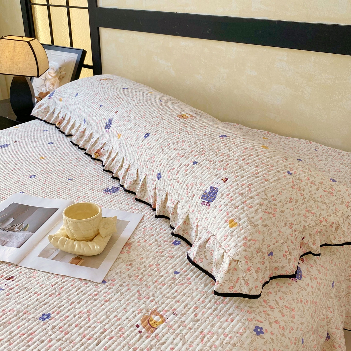 91家纺网 家纺一手货源 找家纺 雨彤家纺 2025新款A类公主风云感双层纱夹棉加长花边款枕套 萌萌哒-公主风