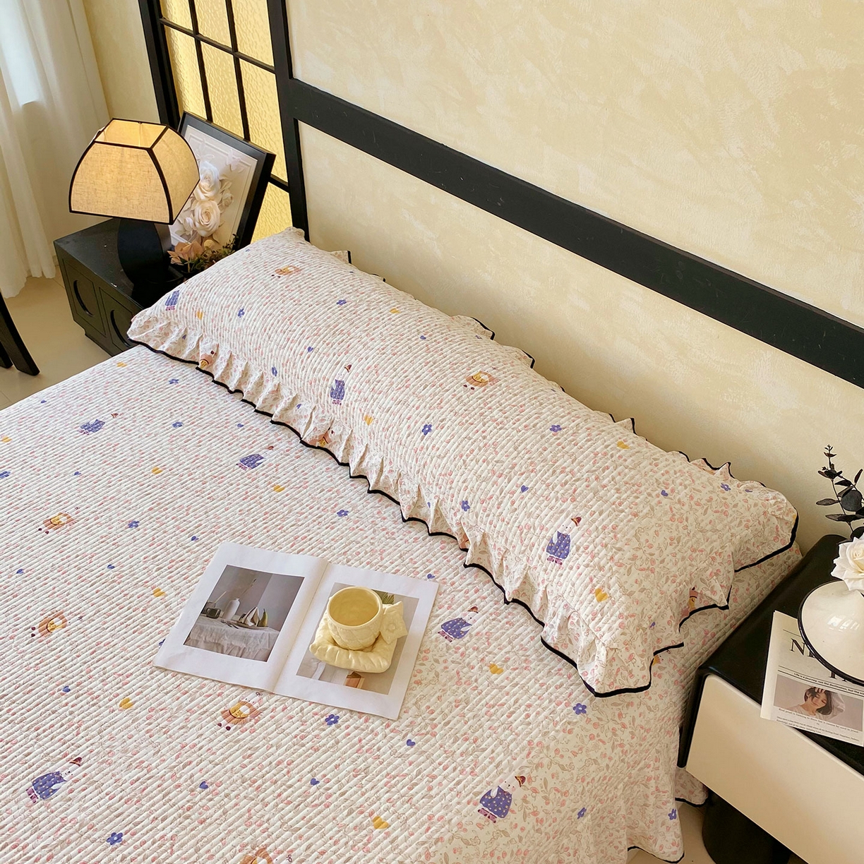 91家纺网 家纺一手货源 找家纺 雨彤家纺 2025新款A类公主风云感双层纱夹棉加长花边款枕套 萌萌哒-公主风