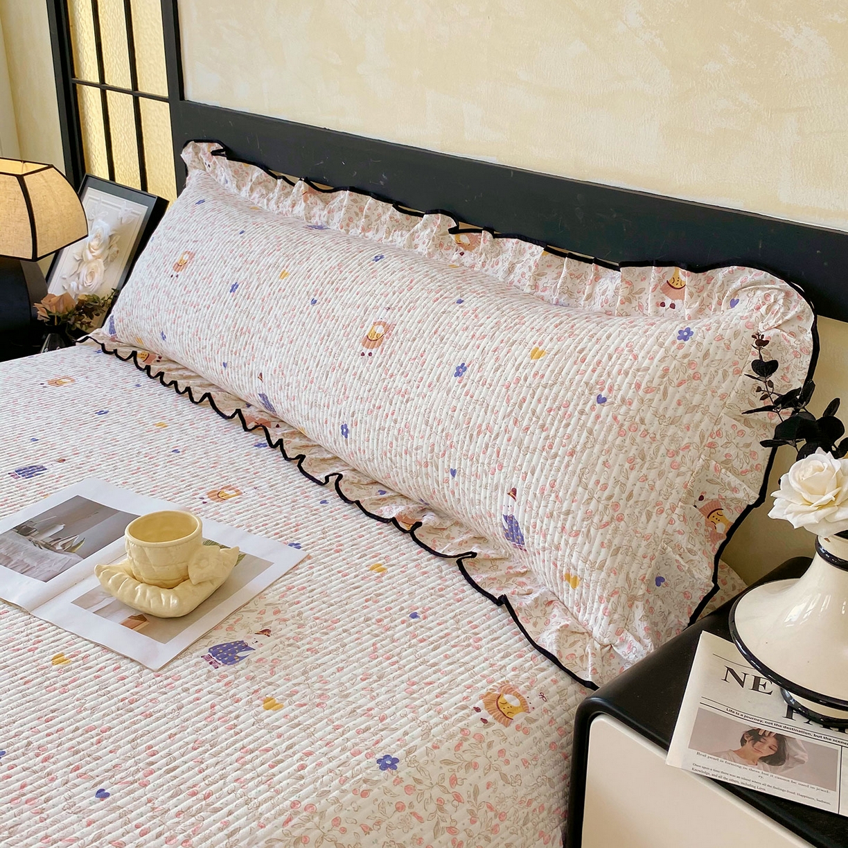 91家纺网 家纺一手货源 找家纺 雨彤家纺 2025新款A类公主风云感双层纱夹棉加长花边款枕套 萌萌哒-公主风