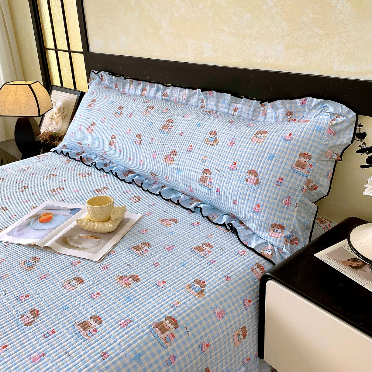 91家纺网 家纺一手货源 找家纺 雨彤家纺 2025新款A类公主风云感双层纱夹棉加长花边款枕套 淘气狗-公主风