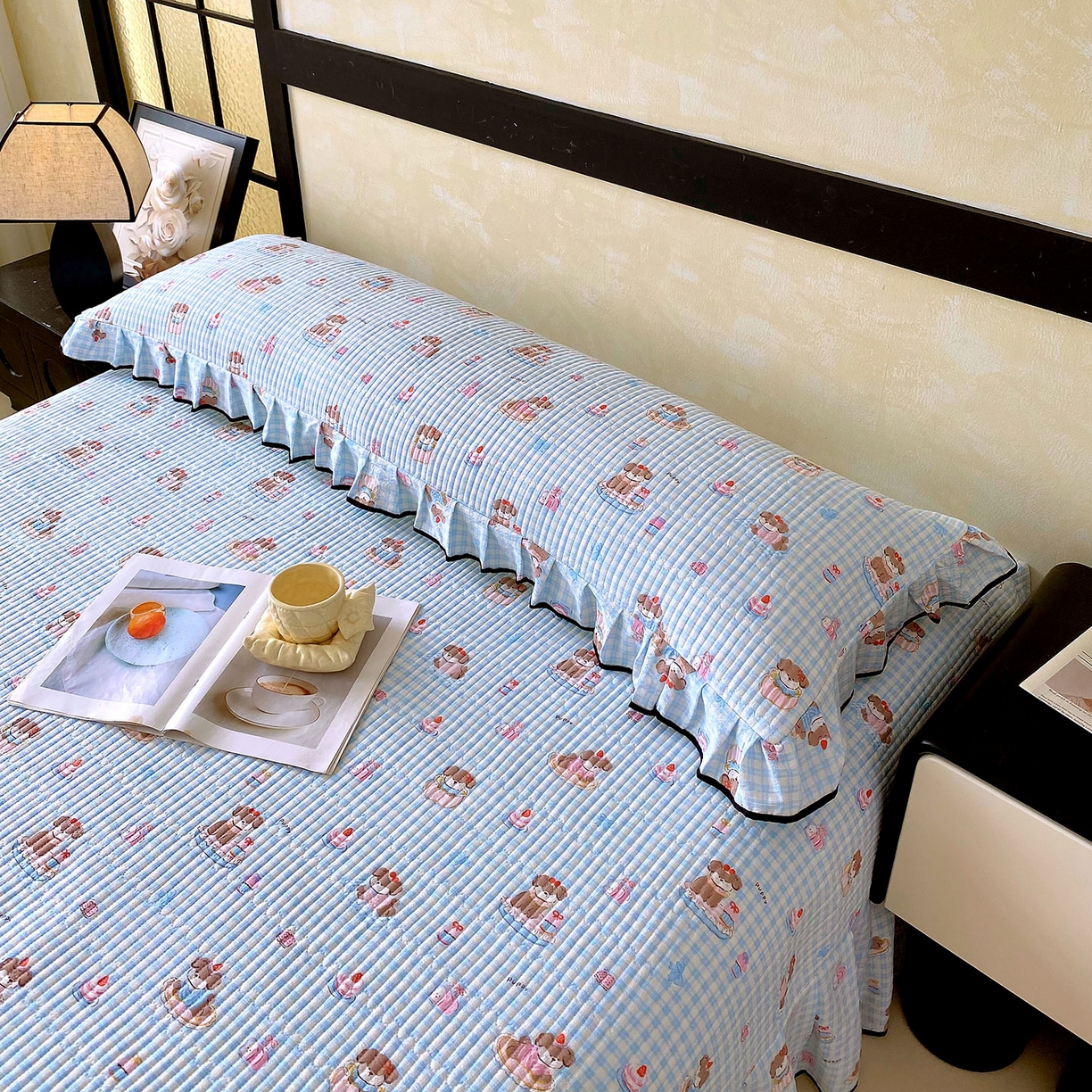 91家纺网 家纺一手货源 找家纺 雨彤家纺 2025新款A类公主风云感双层纱夹棉加长花边款枕套 淘气狗-公主风