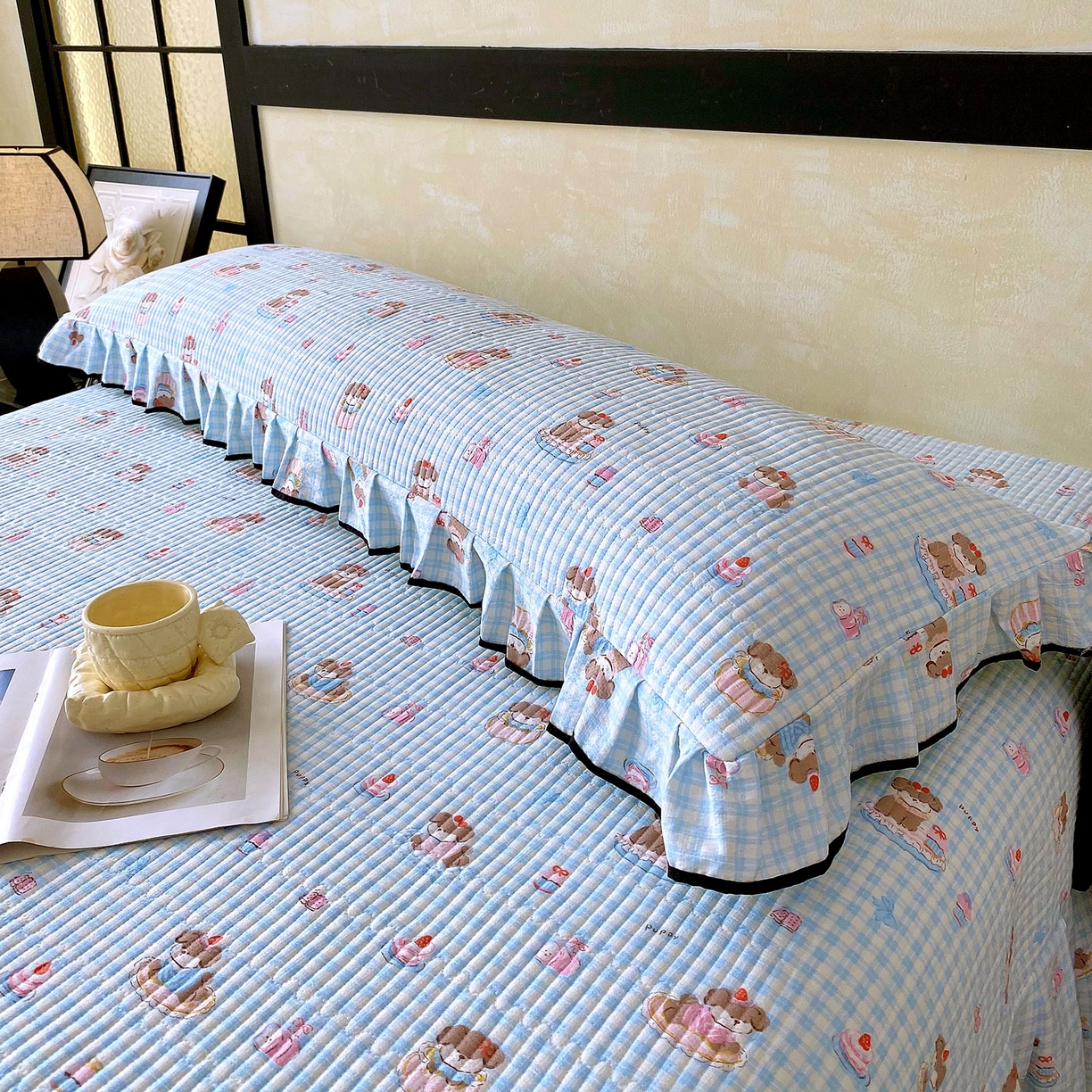 91家纺网 家纺一手货源 找家纺 雨彤家纺 2025新款A类公主风云感双层纱夹棉加长花边款枕套 淘气狗-公主风