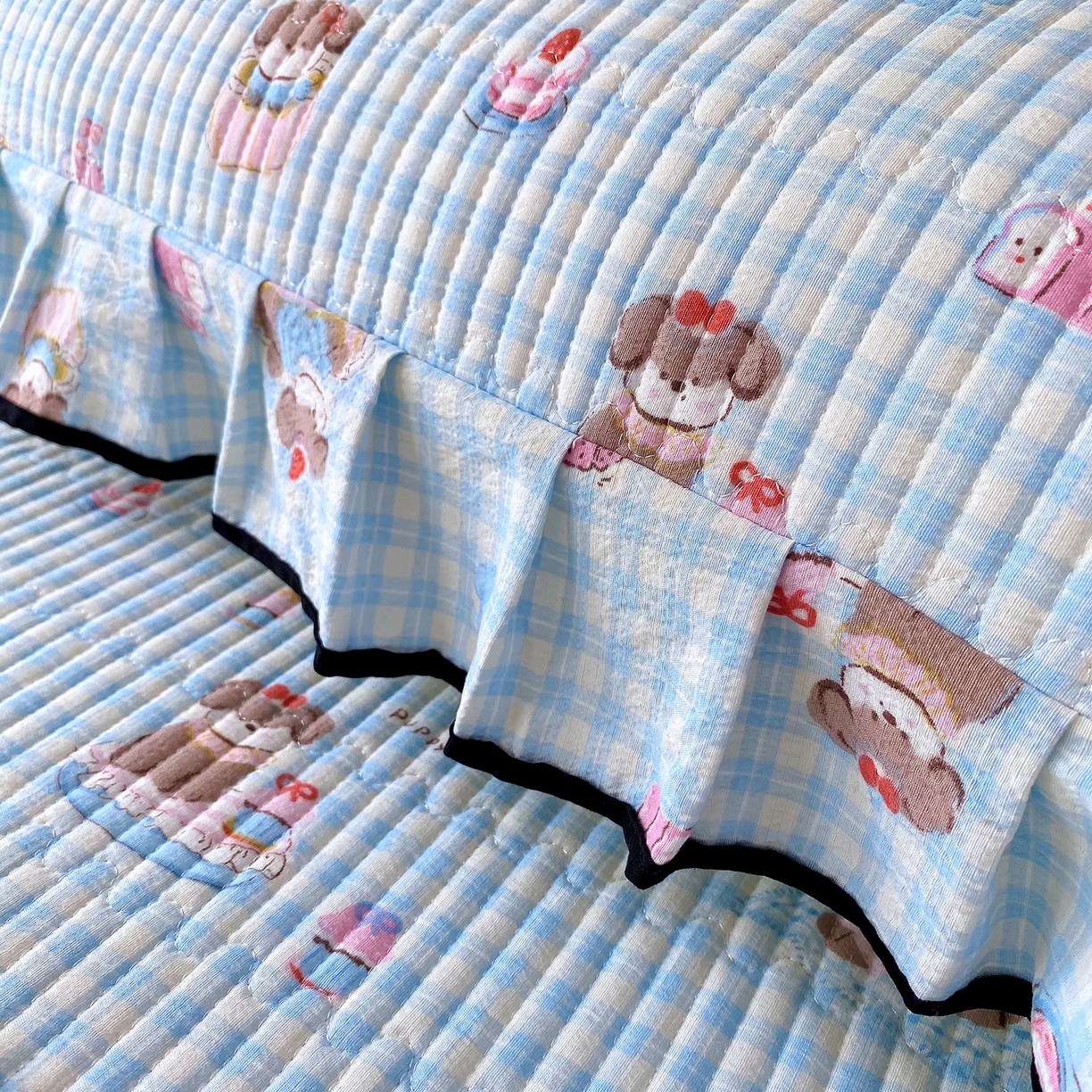 91家纺网 家纺一手货源 找家纺 雨彤家纺 2025新款A类公主风云感双层纱夹棉加长花边款枕套 淘气狗-公主风