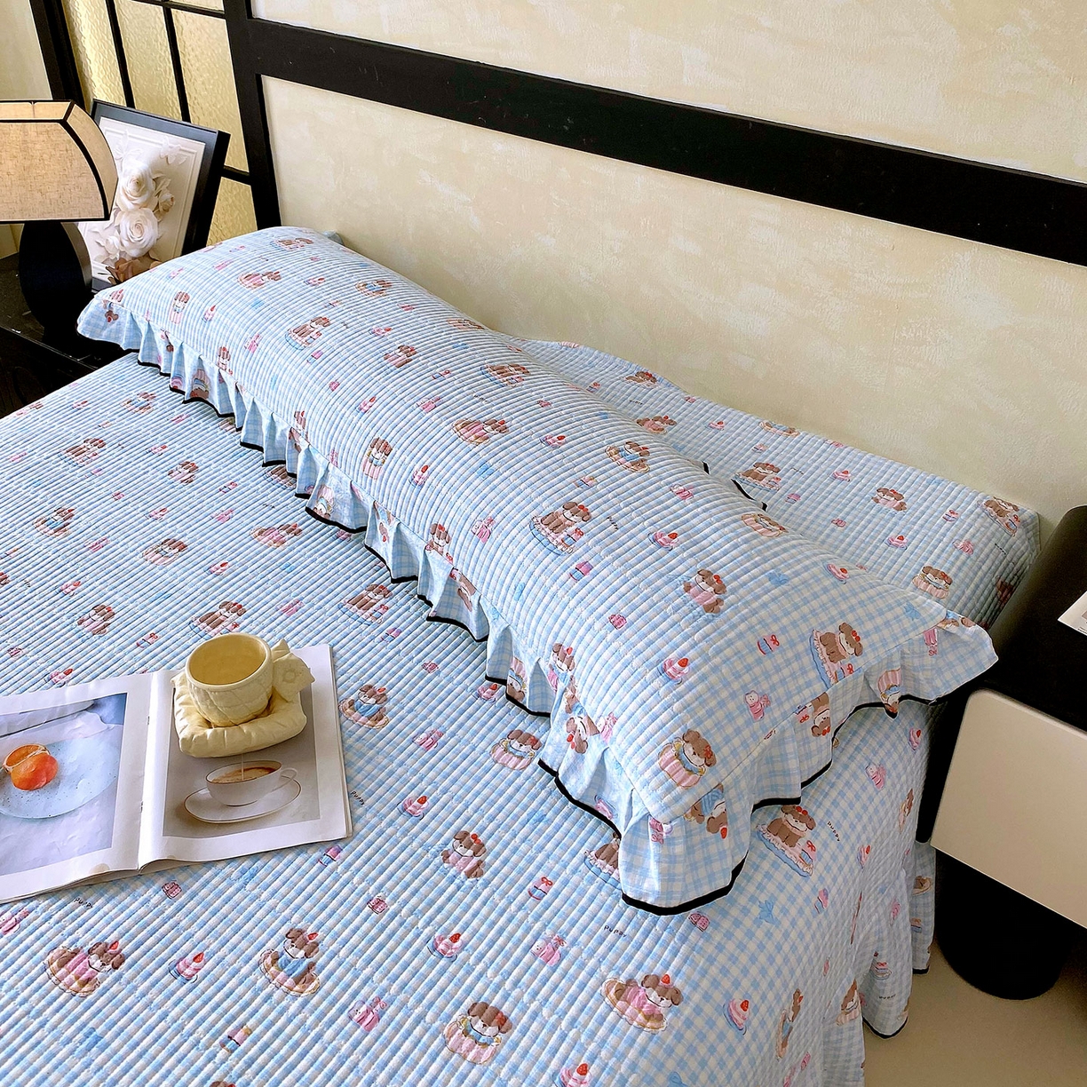 91家纺网 家纺一手货源 找家纺 雨彤家纺 2025新款A类公主风云感双层纱夹棉加长花边款枕套 淘气狗-公主风