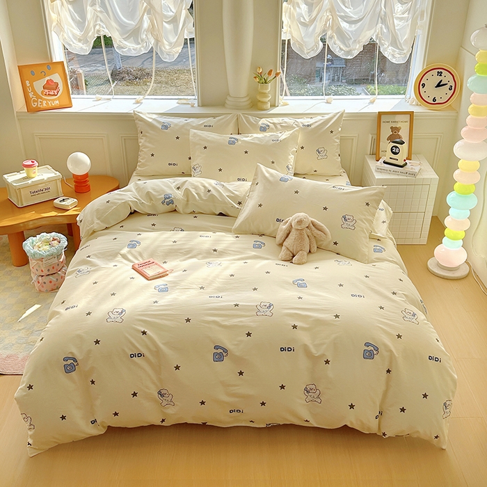 希诺家居 2025新款全棉纯棉卡通小清新床笠 电话小熊