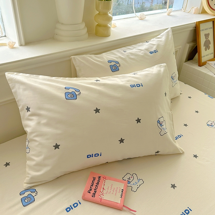 91家纺网 家纺一手货源 找家纺 希诺家居 2025新款全棉纯棉卡通小清新床笠 电话小熊