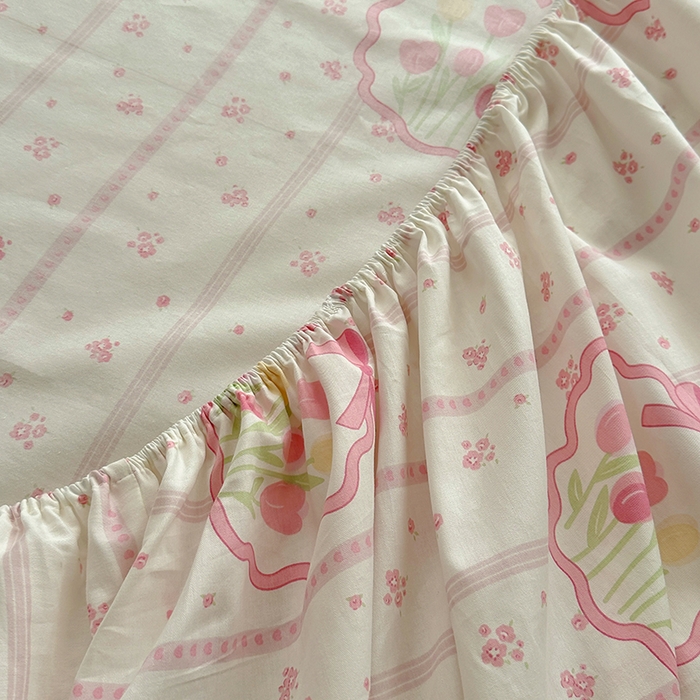 91家纺网 家纺一手货源 找家纺 希诺家居 2025新款全棉纯棉卡通小清新床笠 粉兔酱