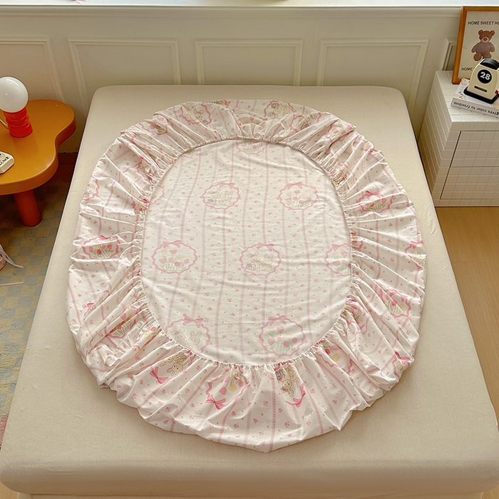 91家纺网 家纺一手货源 找家纺 希诺家居 2025新款全棉纯棉卡通小清新床笠 粉兔酱