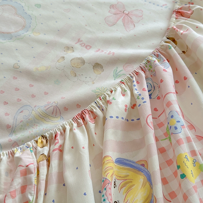 91家纺网 家纺一手货源 找家纺 希诺家居 2025新款全棉纯棉卡通小清新床笠 花园派对