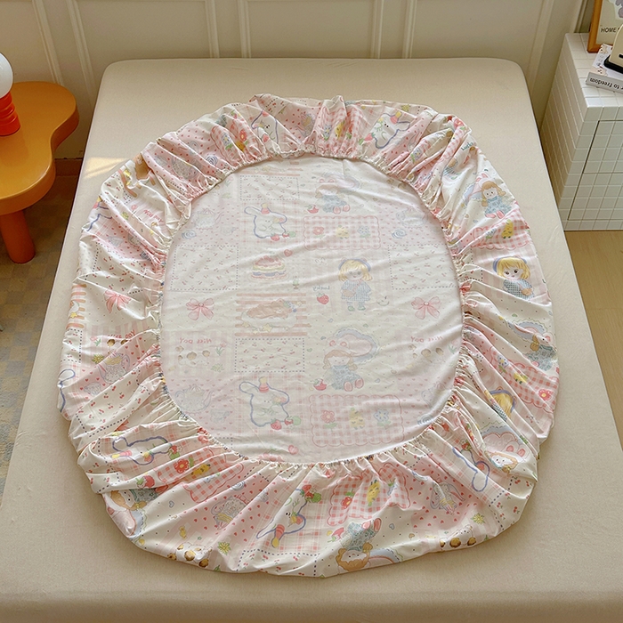 91家纺网 家纺一手货源 找家纺 希诺家居 2025新款全棉纯棉卡通小清新床笠 花园派对