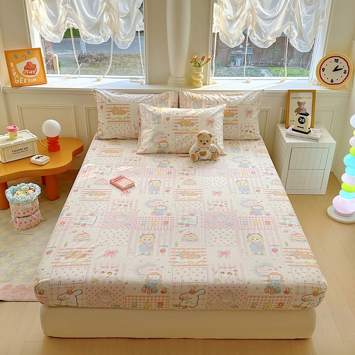 91家纺网 家纺一手货源 找家纺 希诺家居 2025新款全棉纯棉卡通小清新床笠 花园派对