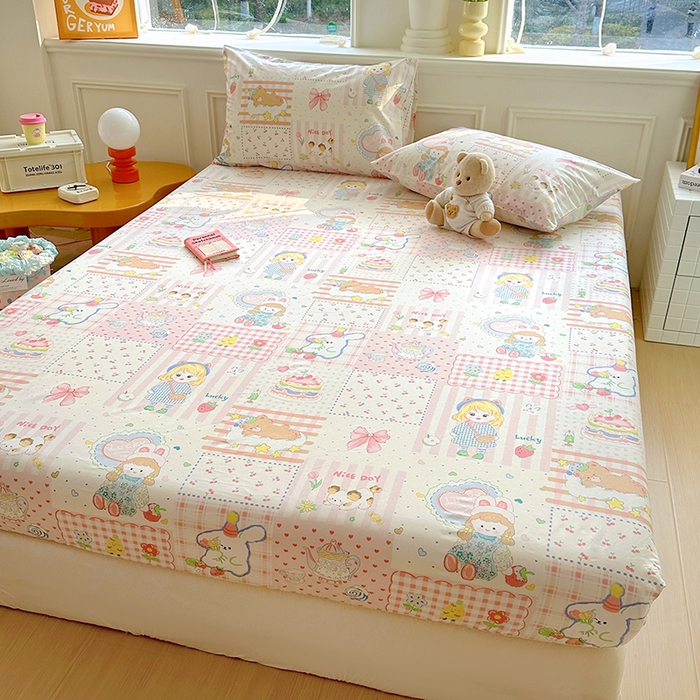 91家纺网 家纺一手货源 找家纺 希诺家居 2025新款全棉纯棉卡通小清新床笠 花园派对