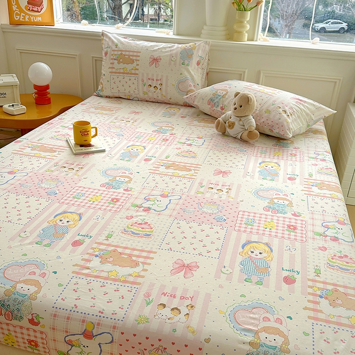 91家纺网 家纺一手货源 找家纺 希诺家居 2025新款全棉纯棉卡通小清新床笠 花园派对