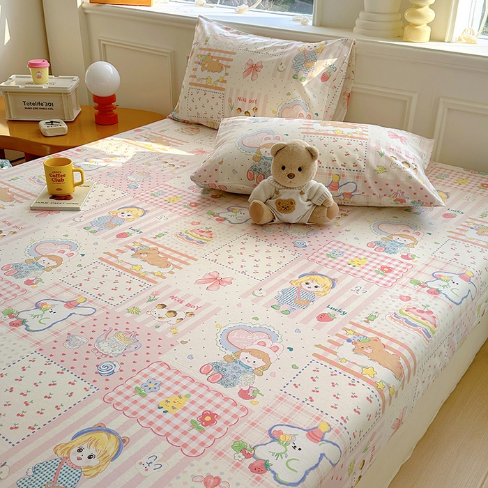 91家纺网 家纺一手货源 找家纺 希诺家居 2025新款全棉纯棉卡通小清新床笠 花园派对