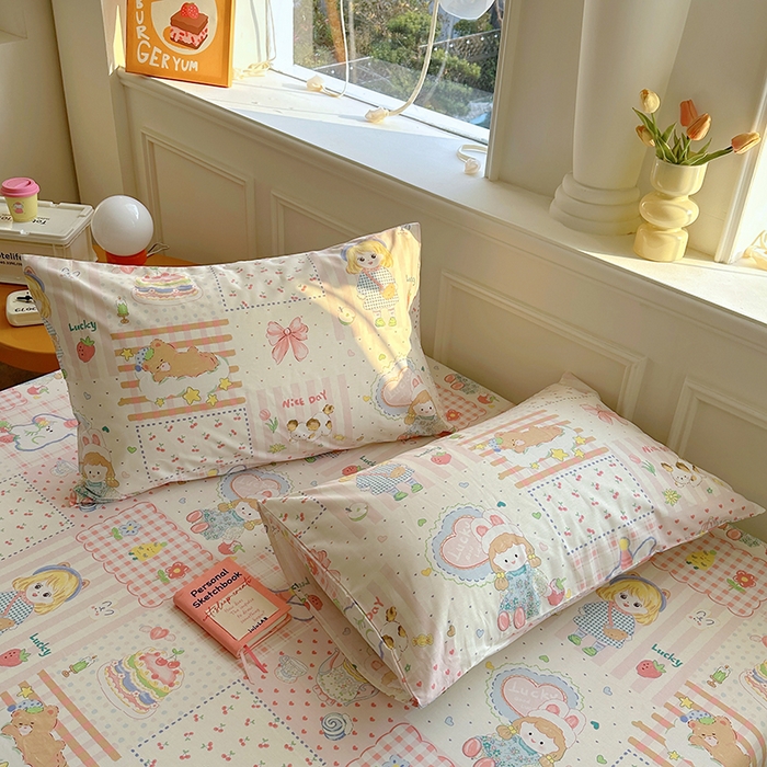 91家纺网 家纺一手货源 找家纺 希诺家居 2025新款全棉纯棉卡通小清新床笠 花园派对