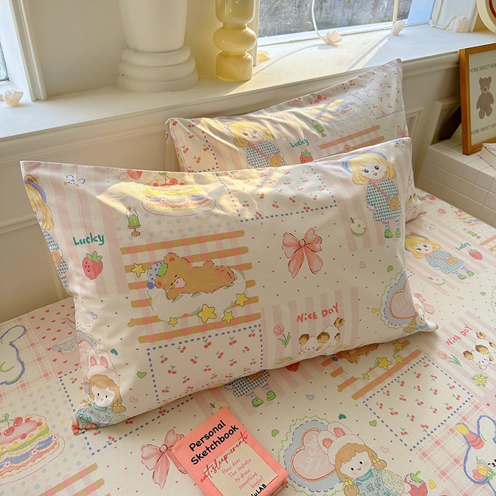 91家纺网 家纺一手货源 找家纺 希诺家居 2025新款全棉纯棉卡通小清新床笠 花园派对