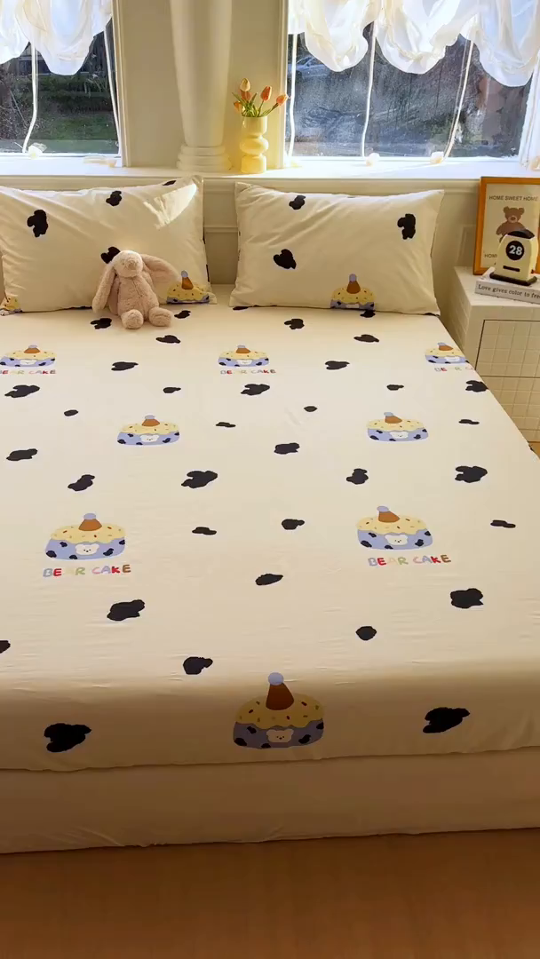 91家纺网 家纺一手货源 找家纺 希诺家居 2025新款全棉纯棉卡通小清新床笠 奶油蛋糕