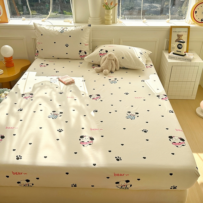 91家纺网 家纺一手货源 找家纺 希诺家居 2025新款全棉纯棉卡通小清新床笠 甜心小熊