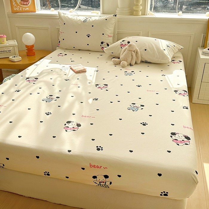 91家纺网 家纺一手货源 找家纺 希诺家居 2025新款全棉纯棉卡通小清新床笠 甜心小熊