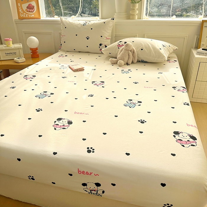 91家纺网 家纺一手货源 找家纺 希诺家居 2025新款全棉纯棉卡通小清新床笠 甜心小熊