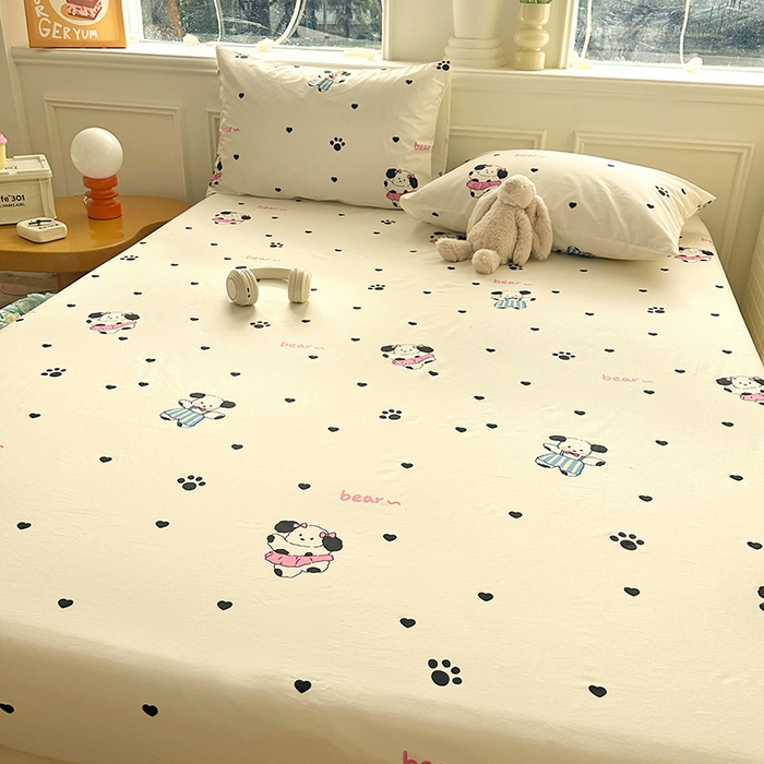 91家纺网 家纺一手货源 找家纺 希诺家居 2025新款全棉纯棉卡通小清新床笠 甜心小熊