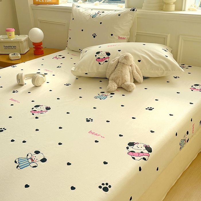 91家纺网 家纺一手货源 找家纺 希诺家居 2025新款全棉纯棉卡通小清新床笠 甜心小熊