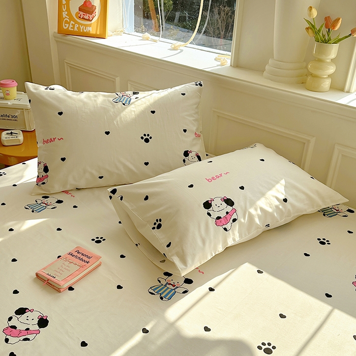 91家纺网 家纺一手货源 找家纺 希诺家居 2025新款全棉纯棉卡通小清新床笠 甜心小熊