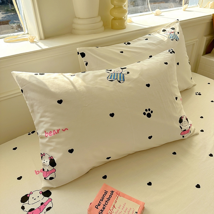 91家纺网 家纺一手货源 找家纺 希诺家居 2025新款全棉纯棉卡通小清新床笠 甜心小熊