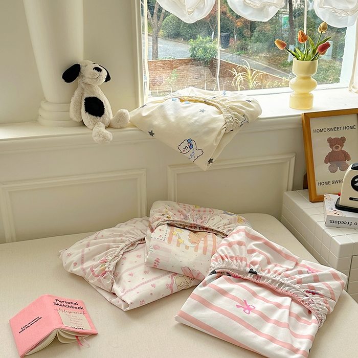 91家纺网 家纺一手货源 找家纺 希诺家居 2025新款全棉纯棉卡通小清新床笠 组合图