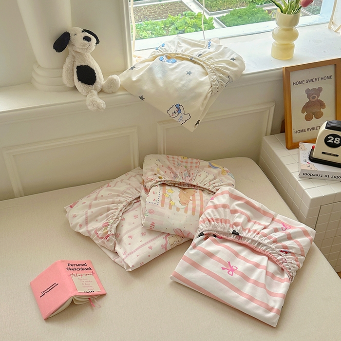 91家纺网 家纺一手货源 找家纺 希诺家居 2025新款全棉纯棉卡通小清新床笠 组合图