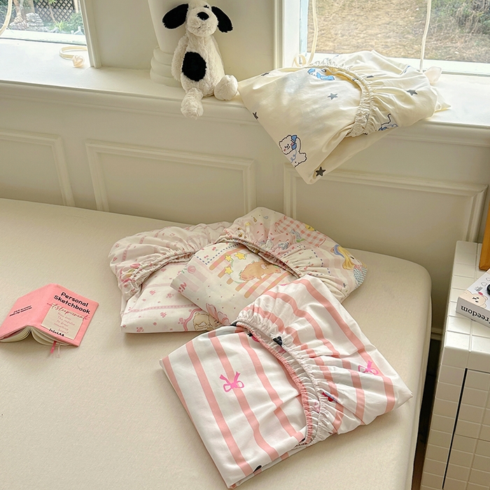 91家纺网 家纺一手货源 找家纺 希诺家居 2025新款全棉纯棉卡通小清新床笠 组合图