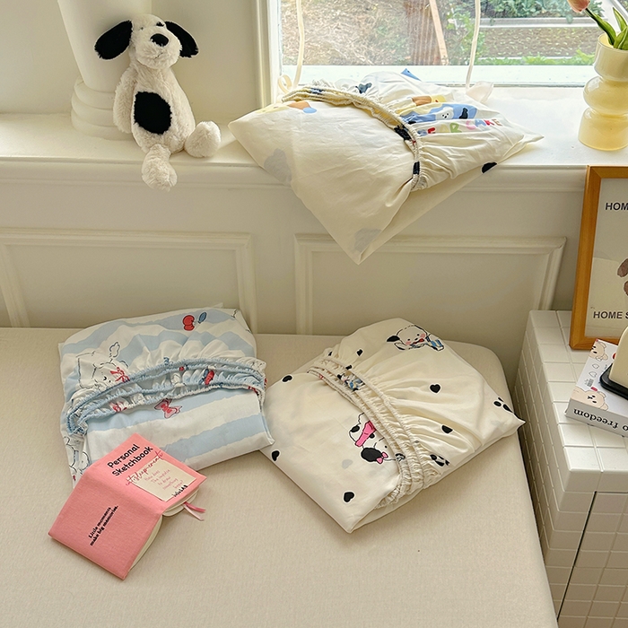 91家纺网 家纺一手货源 找家纺 希诺家居 2025新款全棉纯棉卡通小清新床笠 组合图