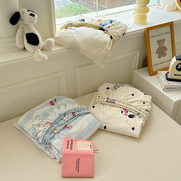 91家纺网 家纺一手货源 找家纺 希诺家居 2025新款全棉纯棉卡通小清新床笠 组合图