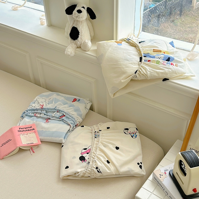 91家纺网 家纺一手货源 找家纺 希诺家居 2025新款全棉纯棉卡通小清新床笠 组合图