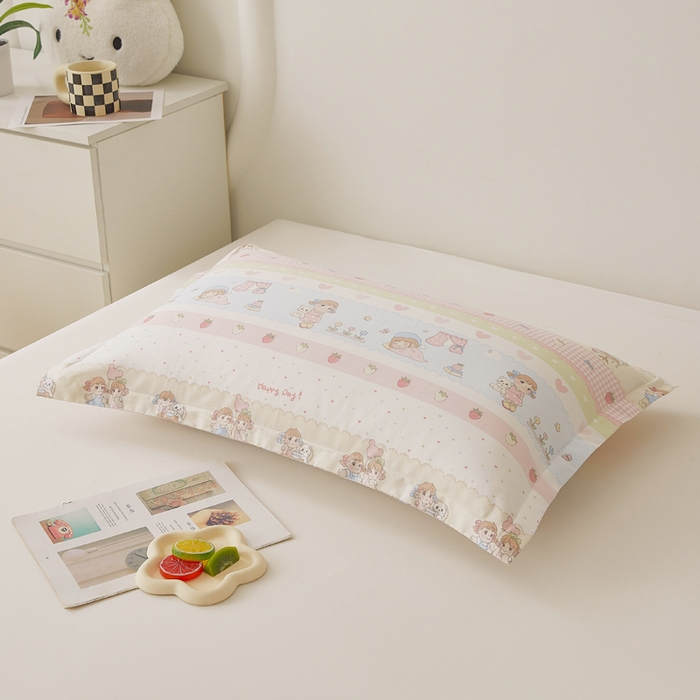 91家纺网 家纺一手货源 找家纺 翎盈家纺2025款ins风小清新卡通多规格纯棉枕套全棉枕头套 快乐童年