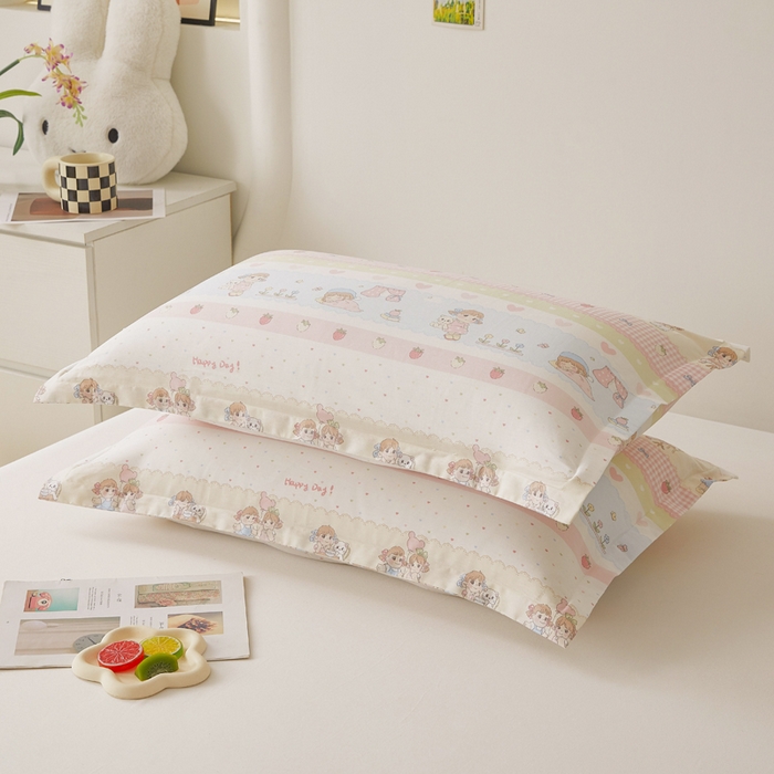 91家纺网 家纺一手货源 找家纺 翎盈家纺2025款ins风小清新卡通多规格纯棉枕套全棉枕头套 快乐童年