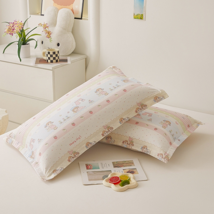 91家纺网 家纺一手货源 找家纺 翎盈家纺2025款ins风小清新卡通多规格纯棉枕套全棉枕头套 快乐童年