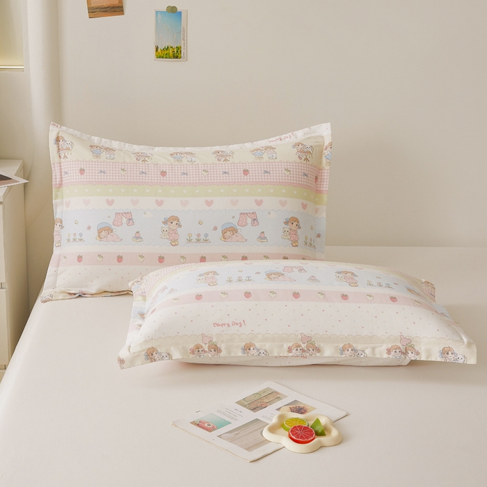 翎盈家纺2025款ins风小清新卡通多规格纯棉枕套全棉枕头套 快乐童年