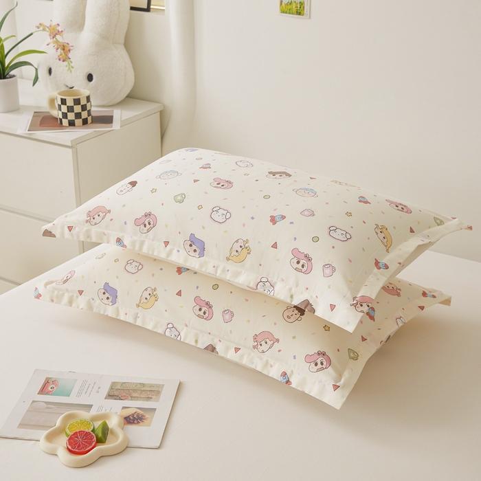 91家纺网 家纺一手货源 找家纺 （总）翎盈家纺2025款ins风小清新卡通多规格全棉枕套纯棉枕头套