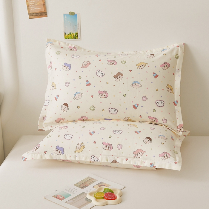91家纺网 家纺一手货源 找家纺 （总）翎盈家纺2025款ins风小清新卡通多规格全棉枕套纯棉枕头套