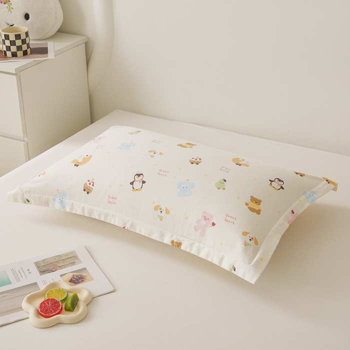 91家纺网 家纺一手货源 找家纺 翎盈家纺2025款ins风小清新卡通多规格纯棉枕套全棉枕头套 甜蜜乐园