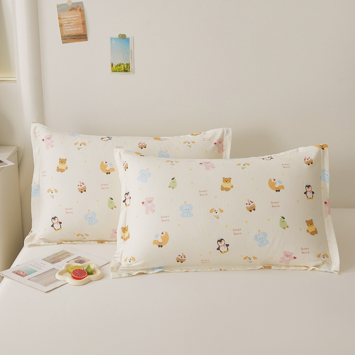 91家纺网 家纺一手货源 找家纺 翎盈家纺2025款ins风小清新卡通多规格纯棉枕套全棉枕头套 甜蜜乐园