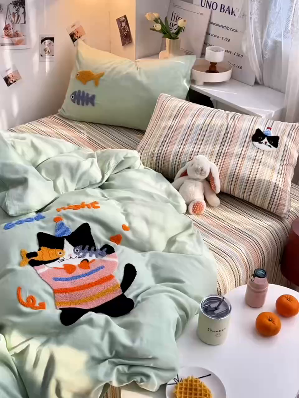 91家纺网 家纺一手货源 找家纺 （总）炫拼家纺 2025春夏新款全棉纯棉A类40支双层纱卡通毛巾绣四件套-慕斯