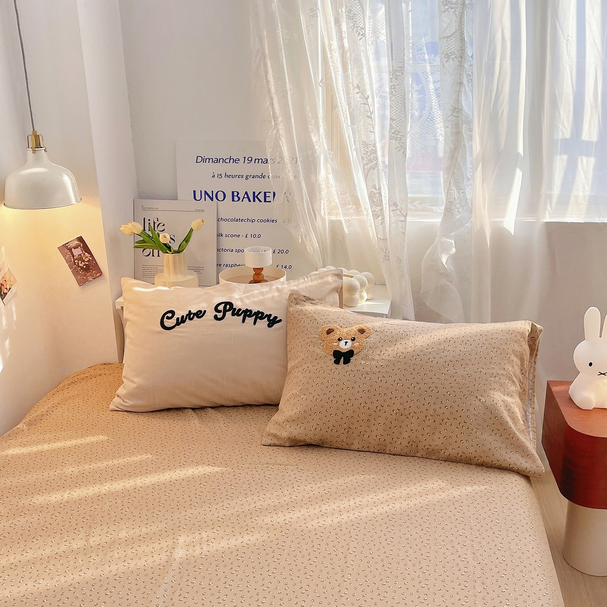 91家纺网 家纺一手货源 找家纺 炫拼家纺 2026春夏新款全棉纯棉A类40支双层纱卡通毛巾绣四件套-慕斯 哈尼熊